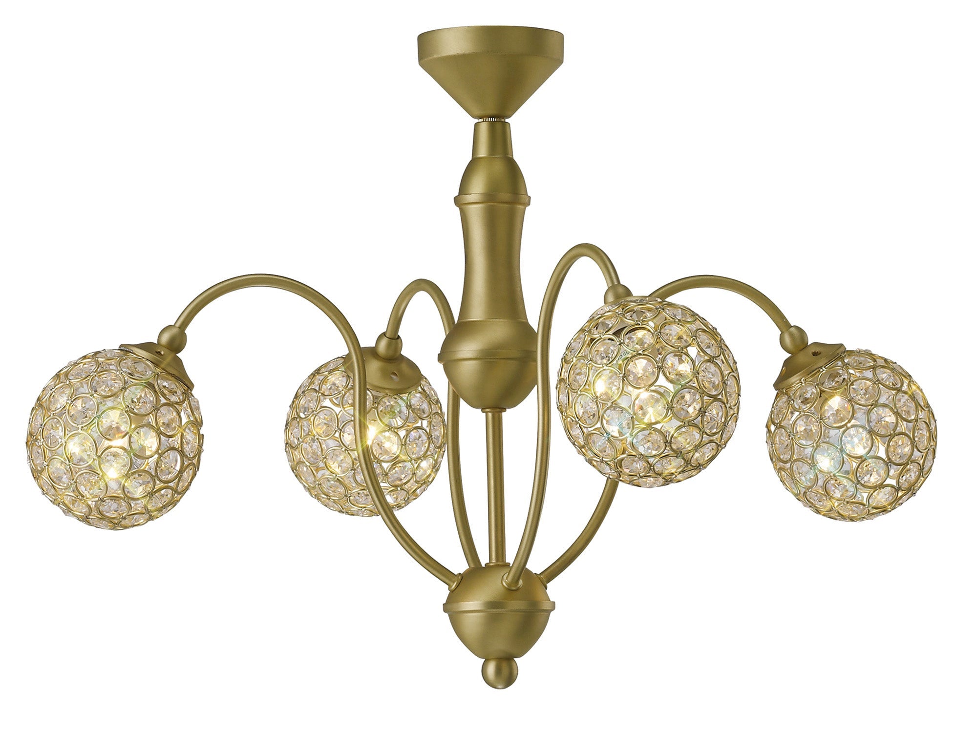Diyas - Apollo Pendant 4 Light in Satin Brass with Crystal Details (Diyas IL20691) - Luminosity Designs Ltd