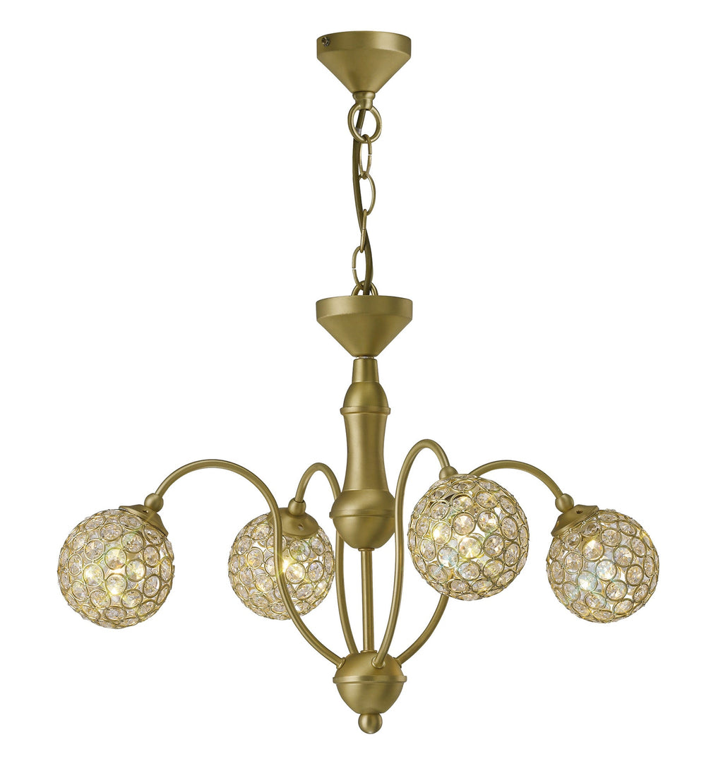 Diyas - Apollo Pendant 4 Light in Satin Brass with Crystal Details (Diyas IL20691) - Luminosity Designs Ltd