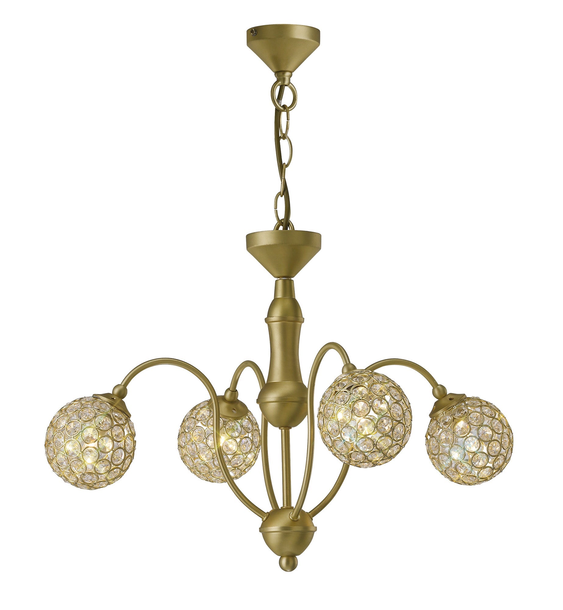 Diyas - Apollo Pendant 4 Light in Satin Brass with Crystal Details (Diyas IL20691) - Luminosity Designs Ltd