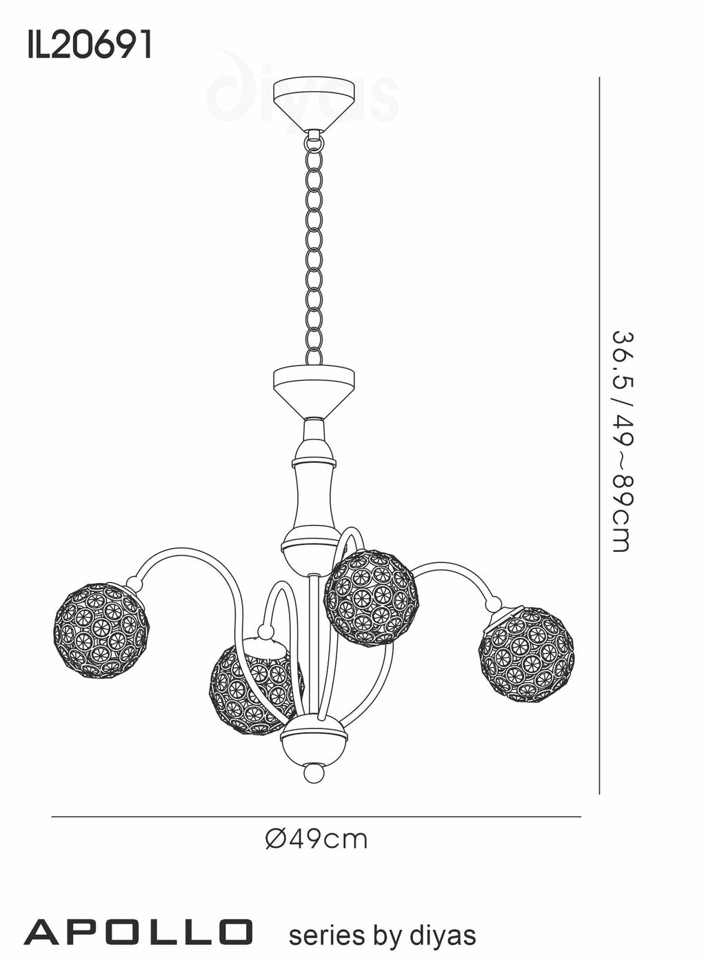 Diyas - Apollo Pendant 4 Light in Satin Brass with Crystal Details (Diyas IL20691) - Luminosity Designs Ltd