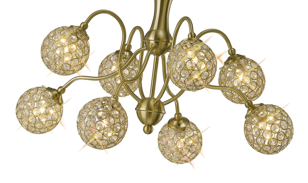 Diyas - Apollo Pendant 8 Light Satin Brass with Crystal Buttons (Diyas IL20692) - Luminosity Designs Ltd