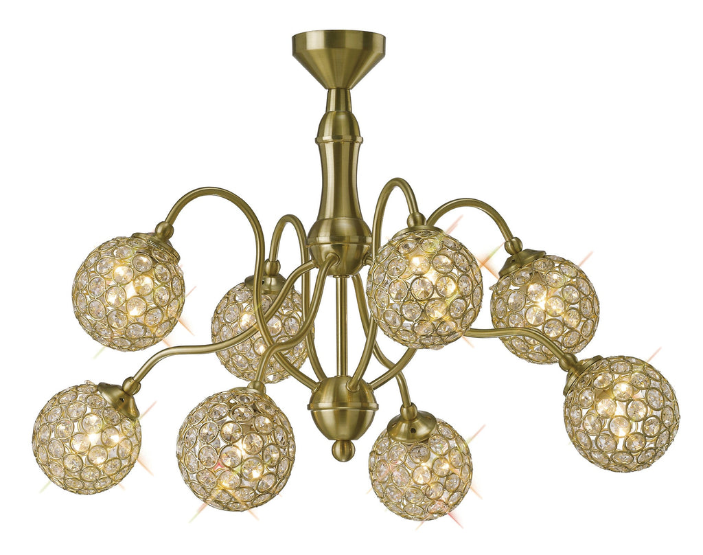 Diyas - Apollo Pendant 8 Light Satin Brass with Crystal Buttons (Diyas IL20692) - Luminosity Designs Ltd