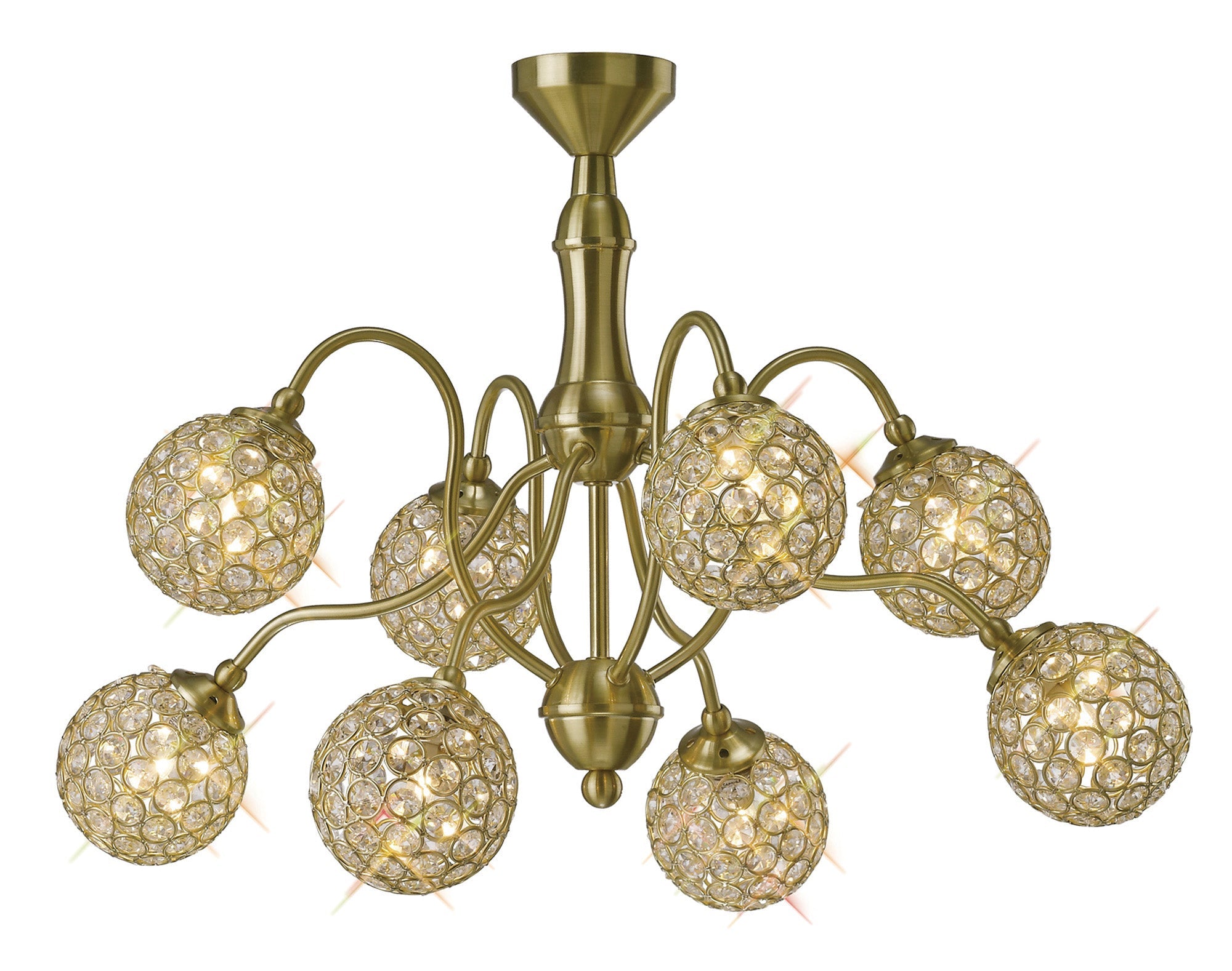 Diyas - Apollo Pendant 8 Light Satin Brass with Crystal Buttons (Diyas IL20692) - Luminosity Designs Ltd