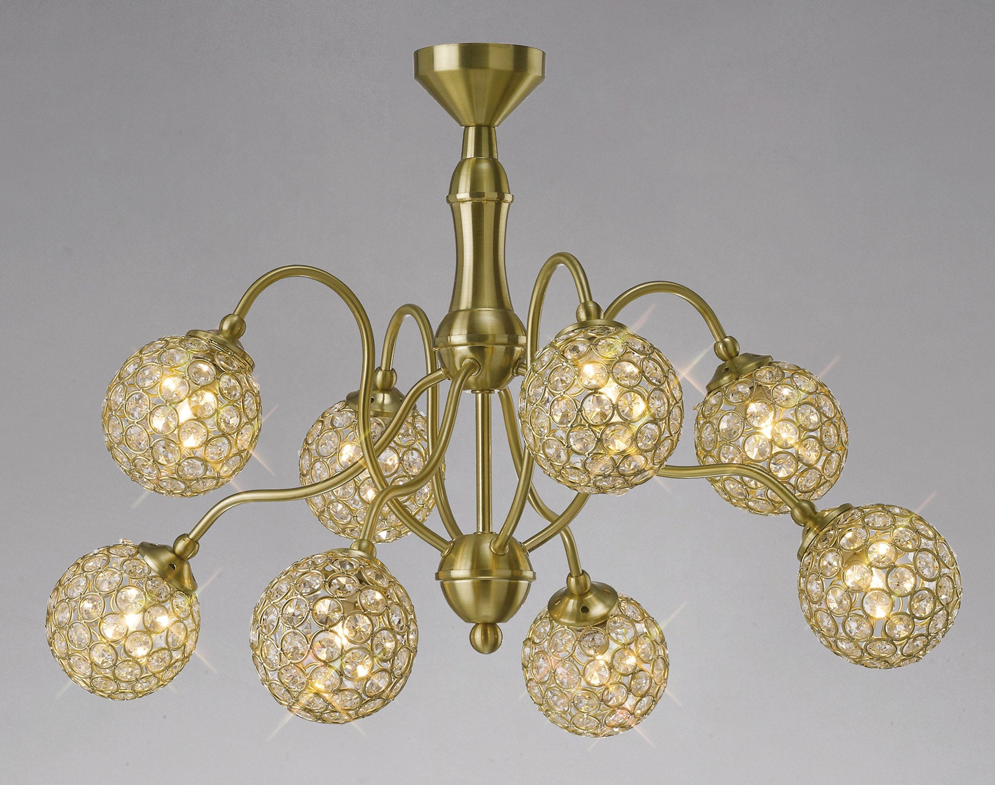 Diyas - Apollo Pendant 8 Light Satin Brass with Crystal Buttons (Diyas IL20692) - Luminosity Designs Ltd