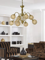 Diyas - Apollo Pendant 8 Light Satin Brass with Crystal Buttons (Diyas IL20692) - Luminosity Designs Ltd