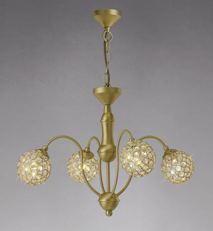 Apollo Pendant 4 Light in Satin Brass with Crystal Details  (Diyas IL20691)