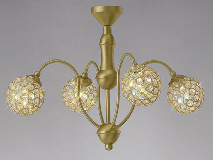 Apollo Pendant 4 Light in Satin Brass with Crystal Details  (Diyas IL20691)