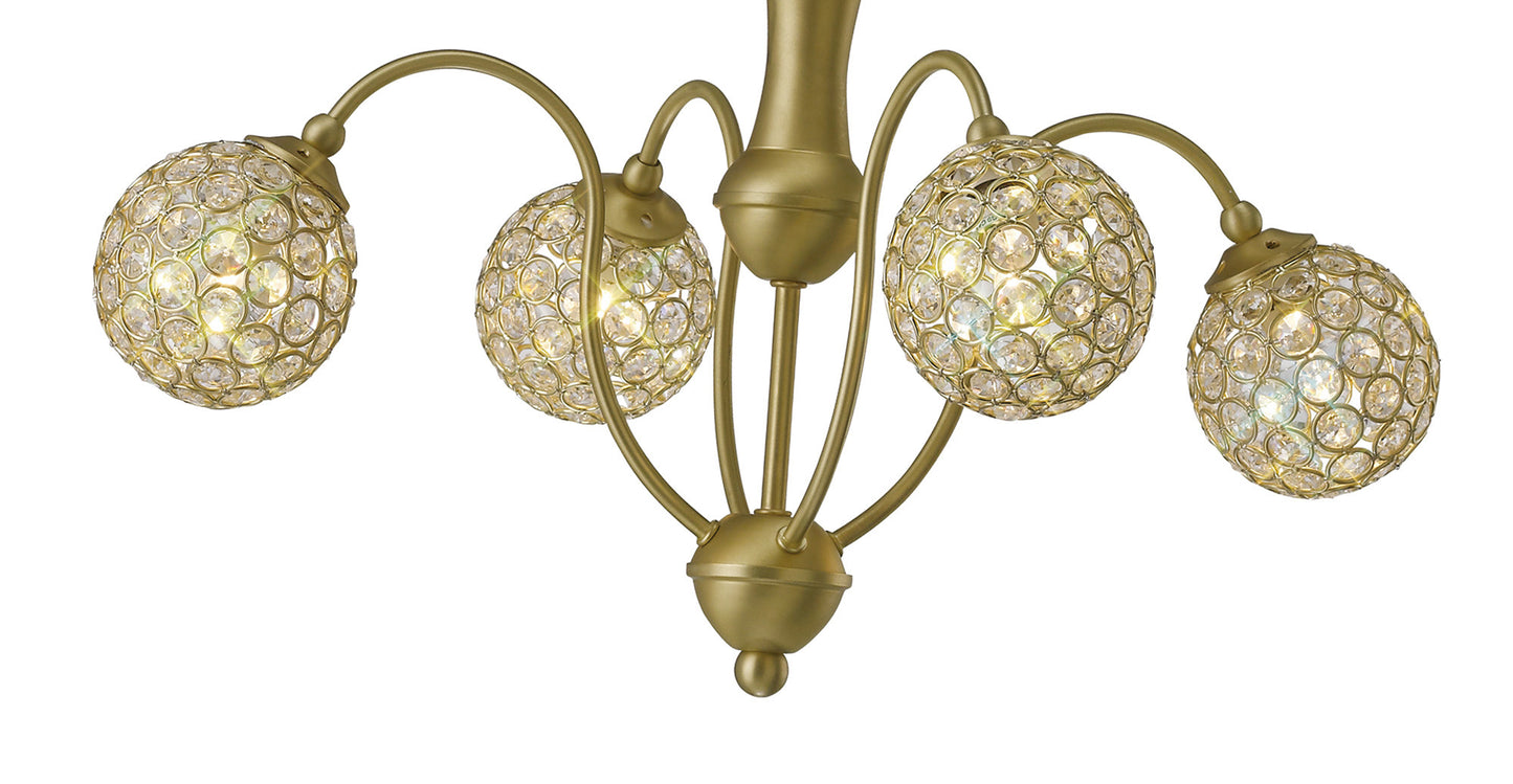 Apollo Pendant 4 Light in Satin Brass with Crystal Details  (Diyas IL20691)