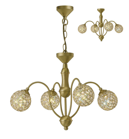 Apollo Pendant 4 Light in Satin Brass with Crystal Details  (Diyas IL20691)