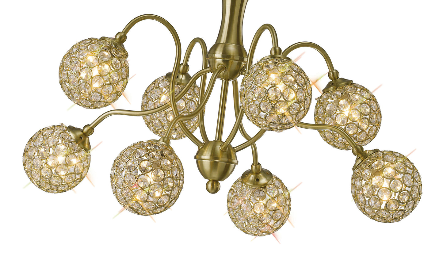 Apollo Pendant 8 Light Satin Brass with Crystal Buttons  (Diyas IL20692)