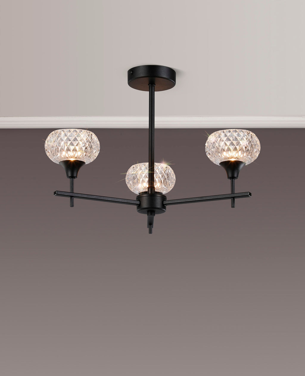 Luminosity Designs - Aria IP44 Rated Bathroom Semi Flush 3 Arm Light With Cut Glass Shades - Luminosity Designs Ltd
