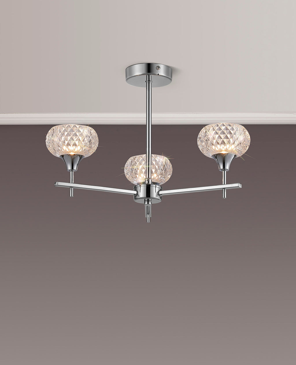 Luminosity Designs - Aria IP44 Rated Bathroom Semi Flush 3 Arm Light With Cut Glass Shades - Luminosity Designs Ltd