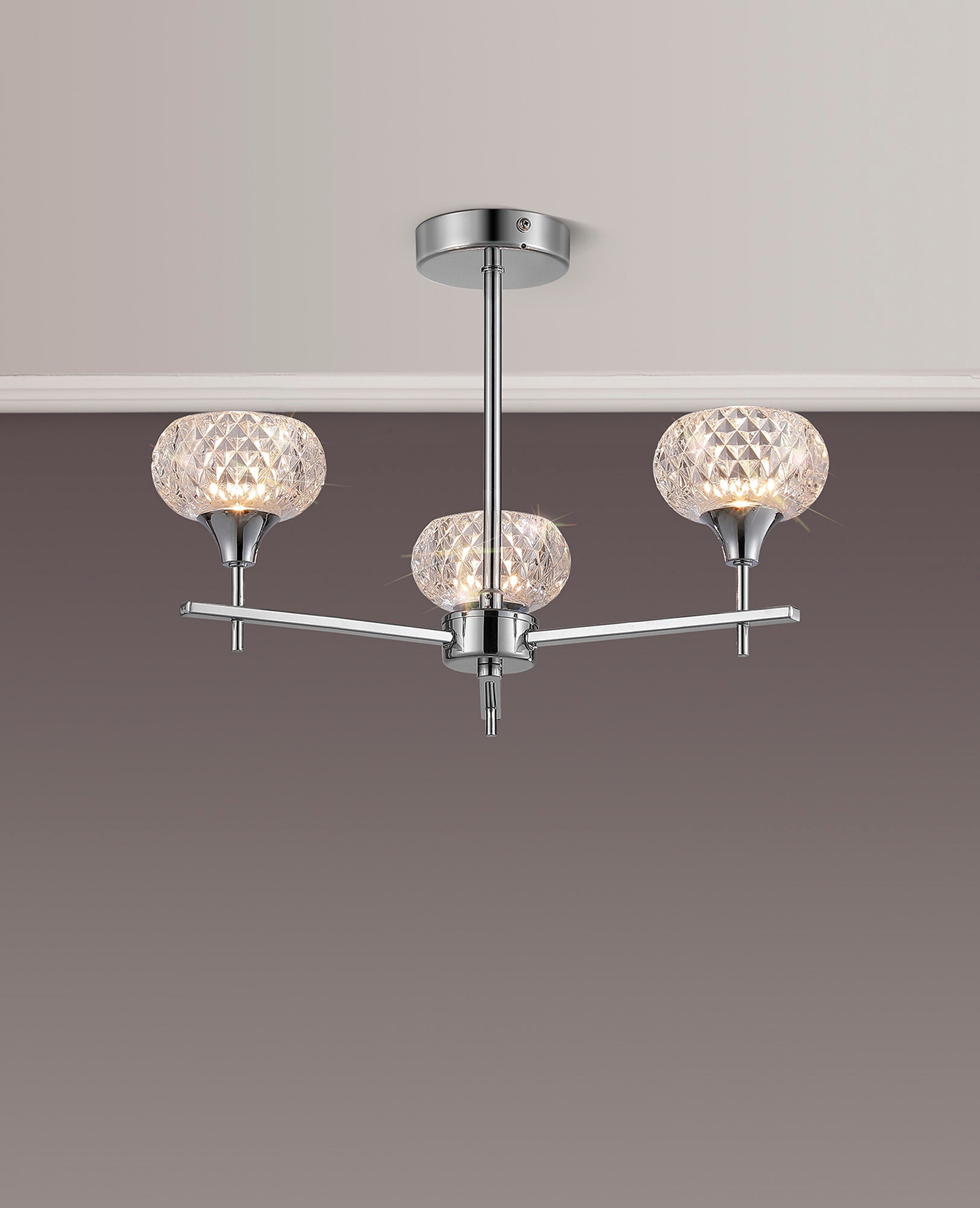 Luminosity Designs - Aria IP44 Rated Bathroom Semi Flush 3 Arm Light With Cut Glass Shades - Luminosity Designs Ltd