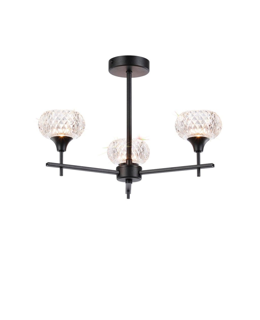 Luminosity Designs - Aria IP44 Rated Bathroom Semi Flush 3 Arm Light With Cut Glass Shades - Luminosity Designs Ltd