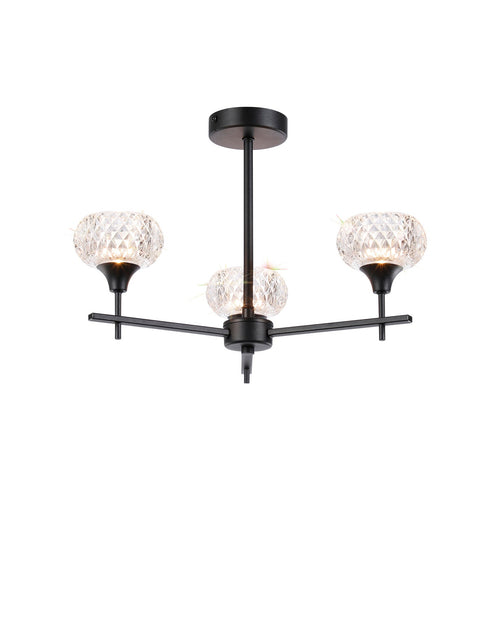 Luminosity Designs - Aria IP44 Rated Bathroom Semi Flush 3 Arm Light With Cut Glass Shades - Luminosity Designs Ltd