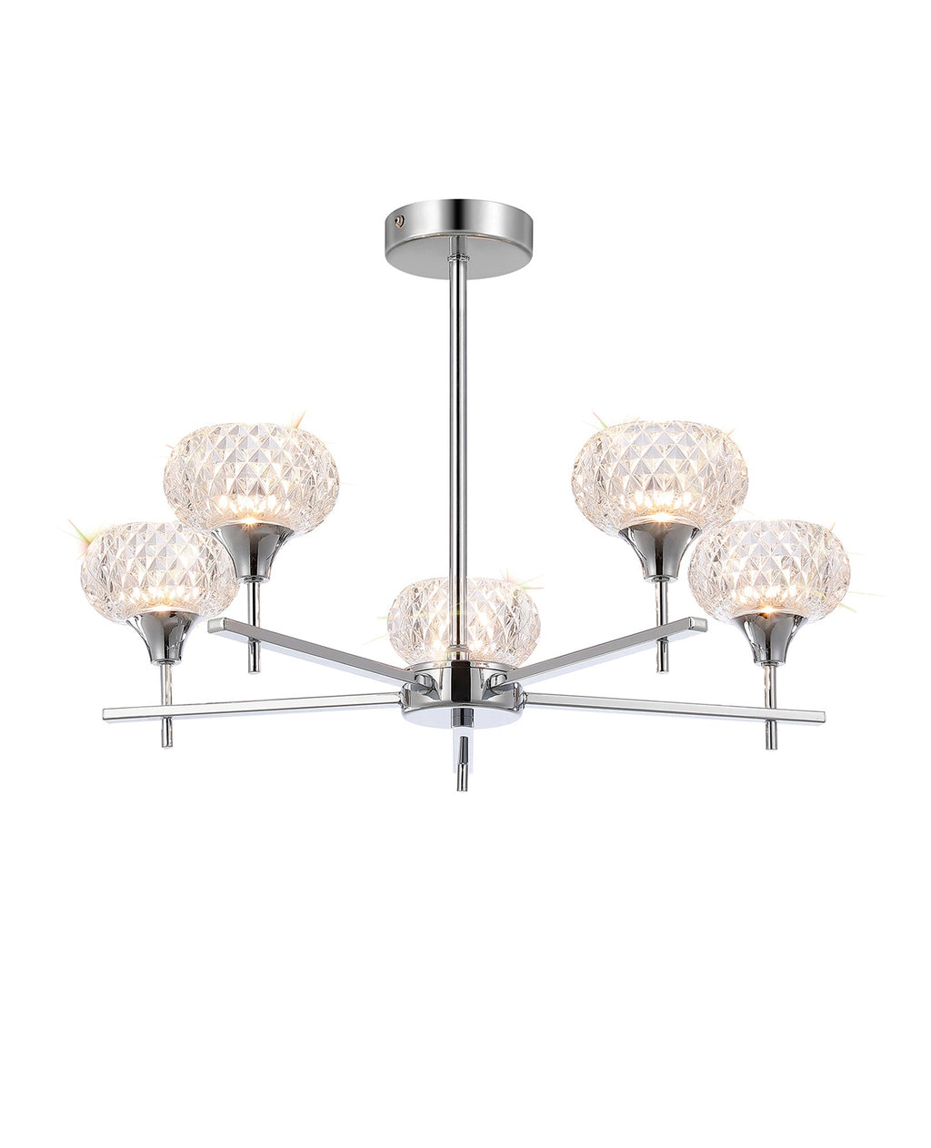 Luminosity Designs - Aria IP44 Rated Bathroom Semi Flush 5 Arm Light With Cut Glass Shades - Luminosity Designs Ltd