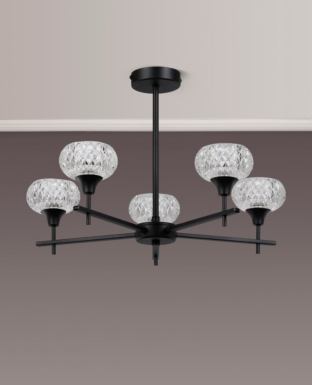 Luminosity Designs - Aria IP44 Rated Bathroom Semi Flush 5 Arm Light With Cut Glass Shades - Luminosity Designs Ltd