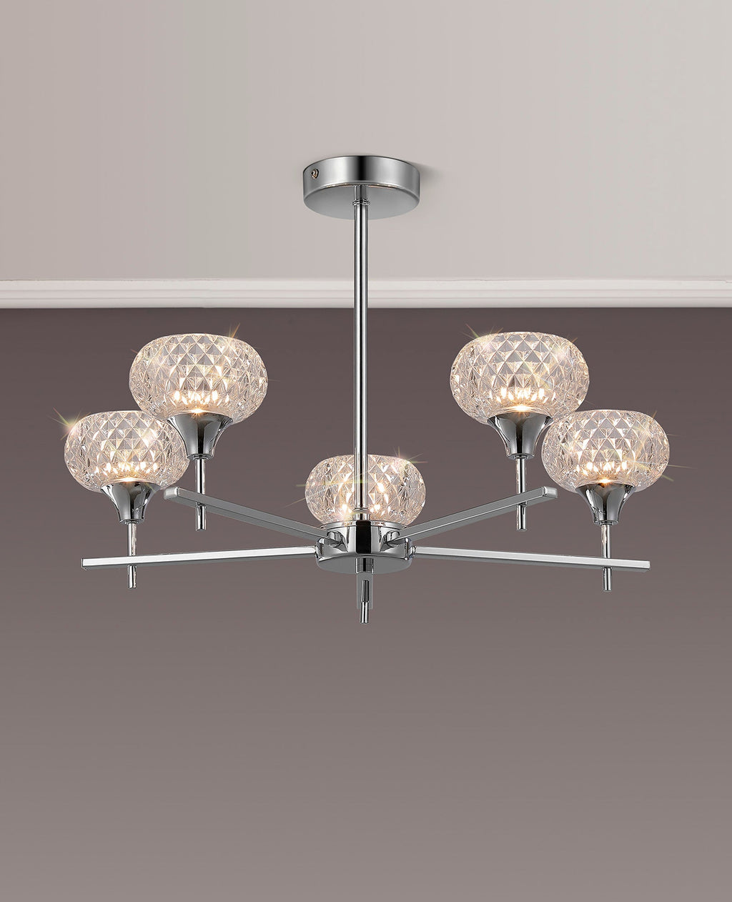Luminosity Designs - Aria IP44 Rated Bathroom Semi Flush 5 Arm Light With Cut Glass Shades - Luminosity Designs Ltd