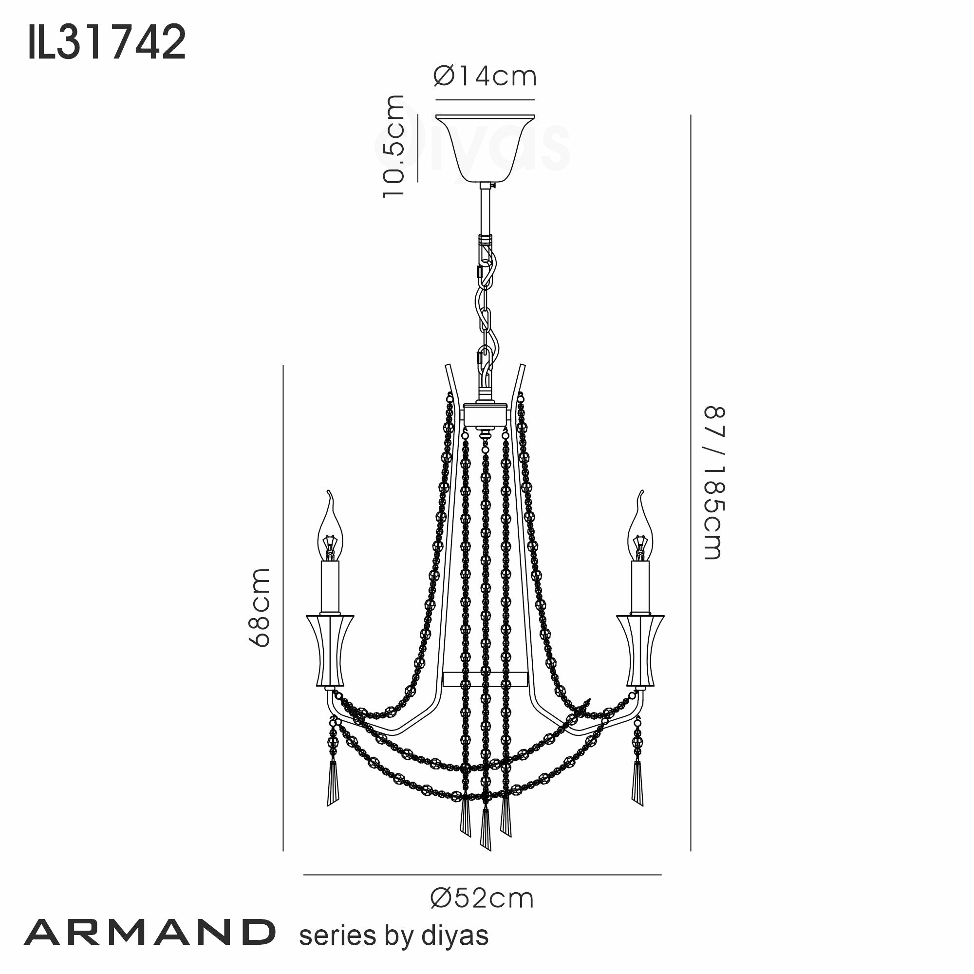 Diyas - Armand 3 Light Chandelier - Luminosity Designs Ltd