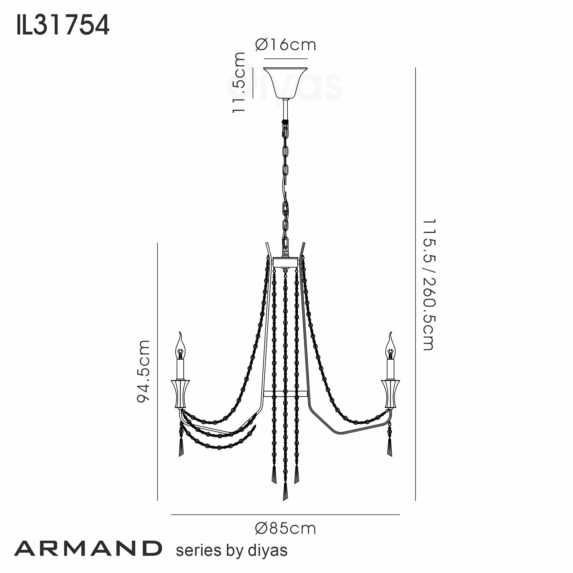 Diyas - Armand 8 Light Chandelier - Luminosity Designs Ltd
