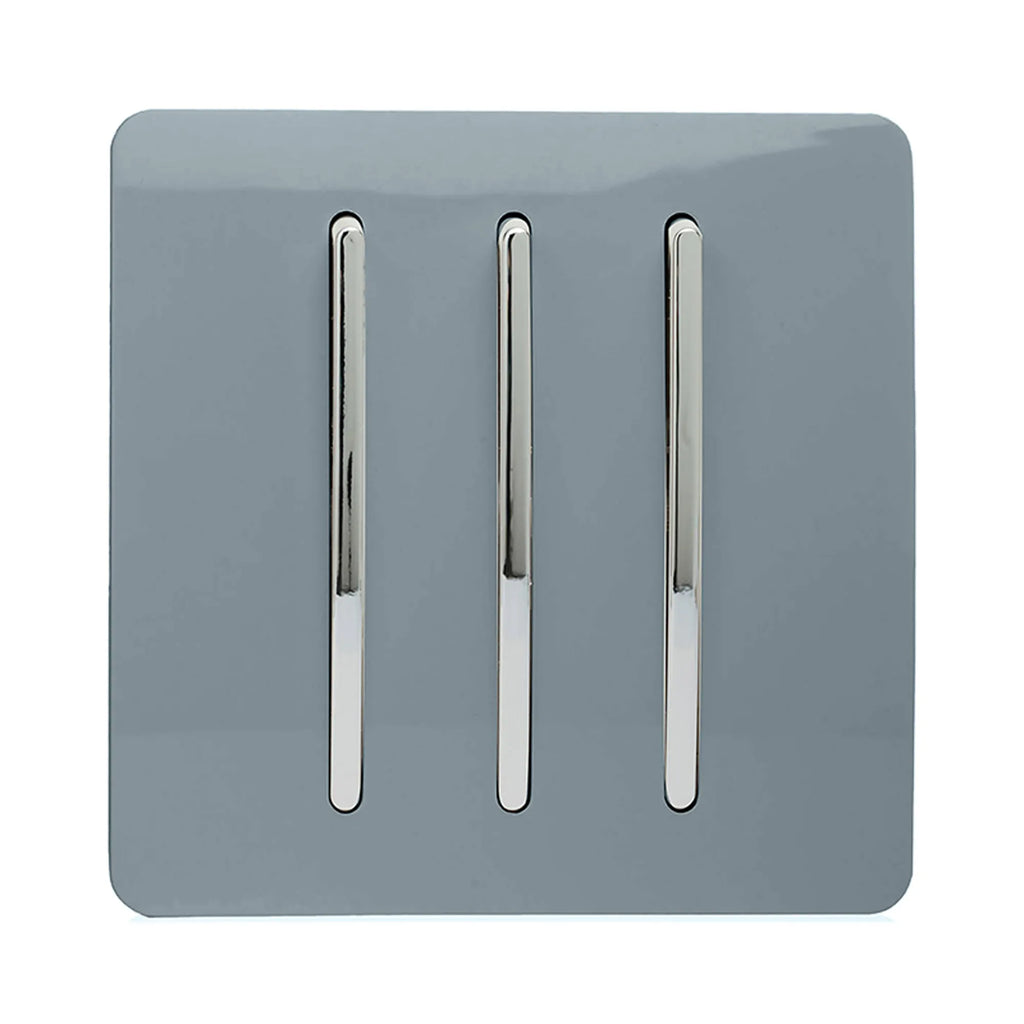 Trendi, Artistic Modern 3 Gang 2 Way 10 Amp Rocker Light Switch, BRITISH MADE, (25mm Back Box Required)