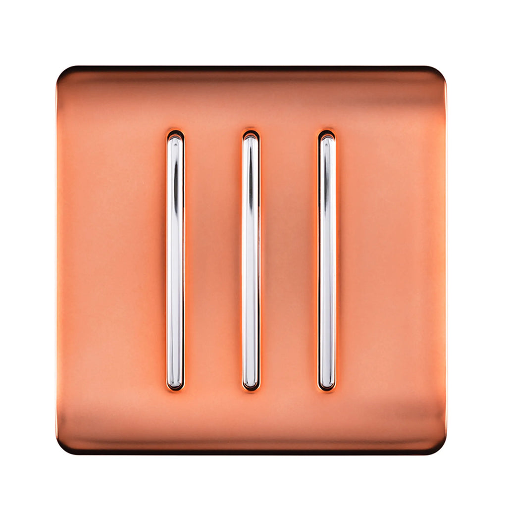 Trendi, Artistic Modern 3 Gang 2 Way 10 Amp Rocker Light Switch, BRITISH MADE, (25mm Back Box Required)