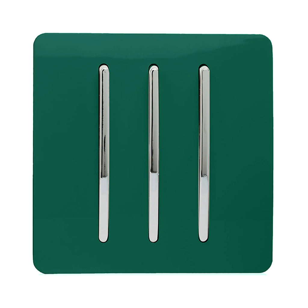 Trendi, Artistic Modern 3 Gang 2 Way 10 Amp Rocker Light Switch, BRITISH MADE, (25mm Back Box Required)