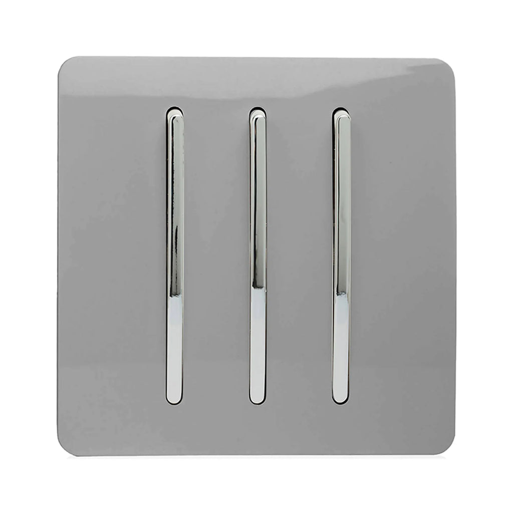 Trendi, Artistic Modern 3 Gang 2 Way 10 Amp Rocker Light Switch, BRITISH MADE, (25mm Back Box Required)