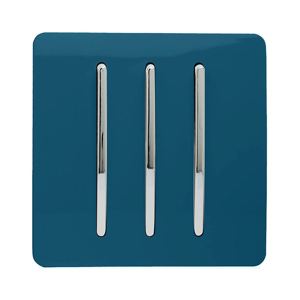 Trendi, Artistic Modern 3 Gang 2 Way 10 Amp Rocker Light Switch, BRITISH MADE, (25mm Back Box Required)