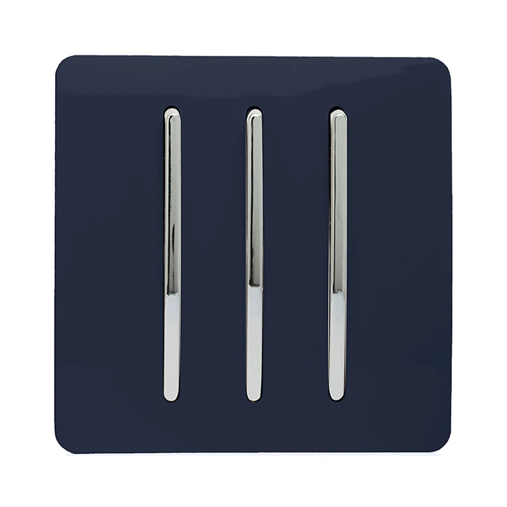 Trendi, Artistic Modern 3 Gang 2 Way 10 Amp Rocker Light Switch, BRITISH MADE, (25mm Back Box Required)