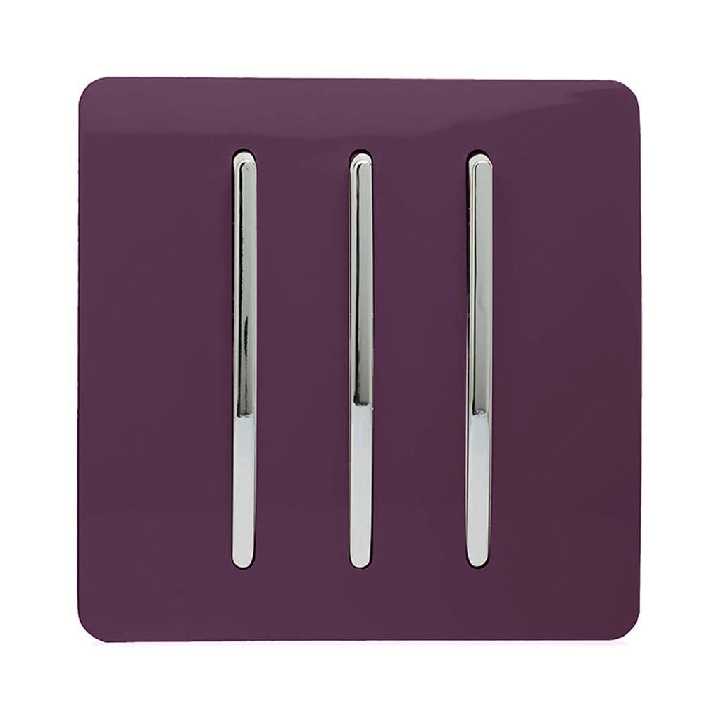 Trendi, Artistic Modern 3 Gang 2 Way 10 Amp Rocker Light Switch, BRITISH MADE, (25mm Back Box Required)