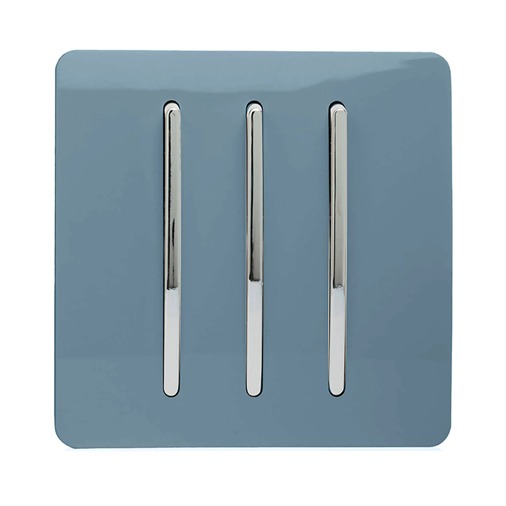 Trendi, Artistic Modern 3 Gang 2 Way 10 Amp Rocker Light Switch, BRITISH MADE, (25mm Back Box Required)