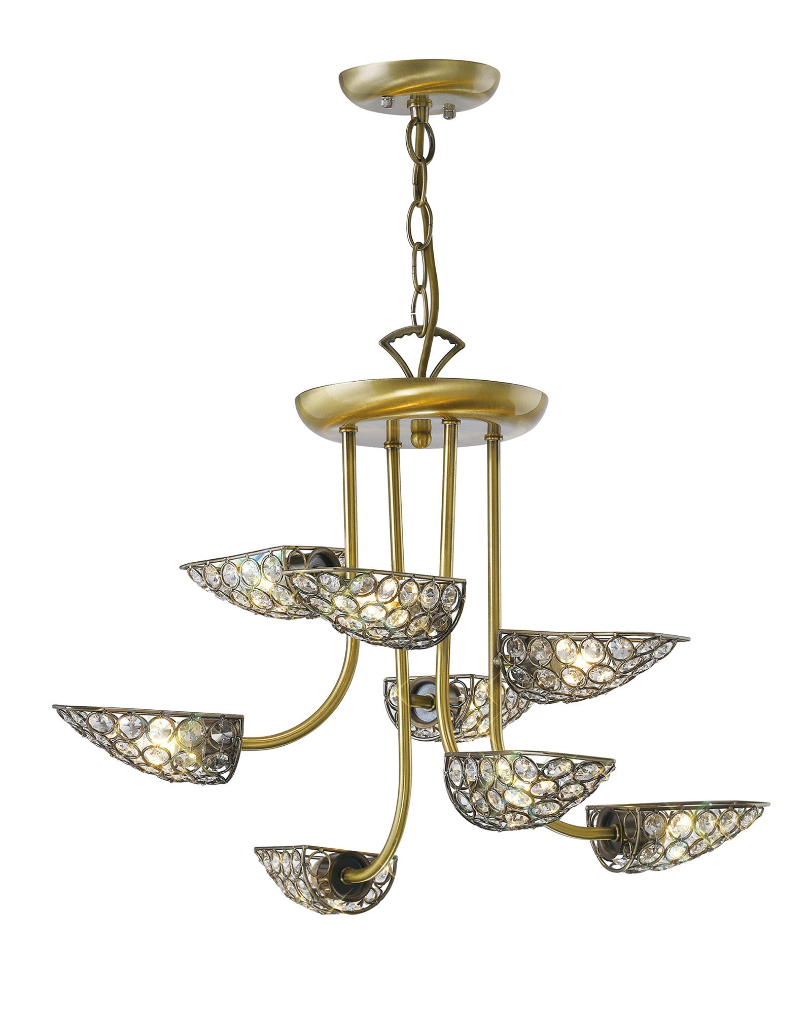 Diyas - Ashton Antique Brass and Crystal Pendant with g9 Lamp holders (Diyas IL20702) - Luminosity Designs Ltd