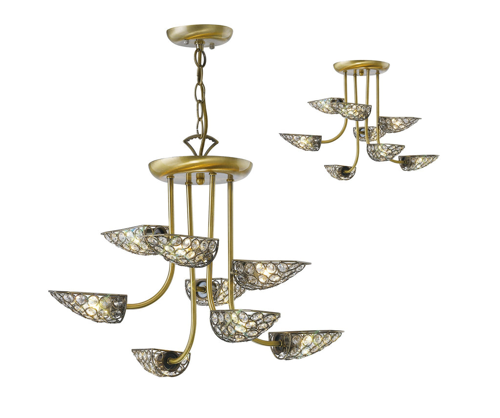 Diyas - Ashton Antique Brass and Crystal Pendant with g9 Lamp holders (Diyas IL20702) - Luminosity Designs Ltd