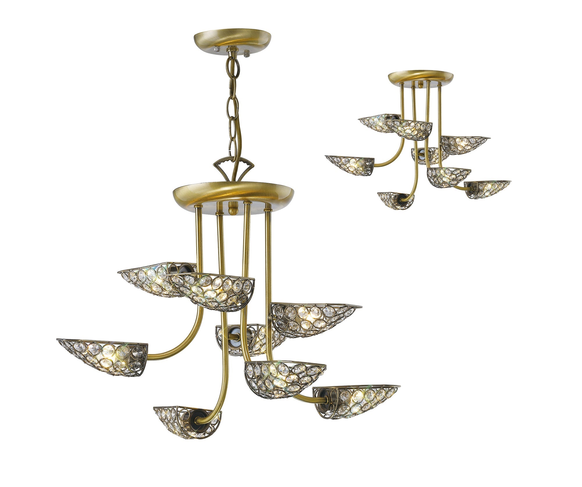 Diyas - Ashton Antique Brass and Crystal Pendant with g9 Lamp holders (Diyas IL20702) - Luminosity Designs Ltd