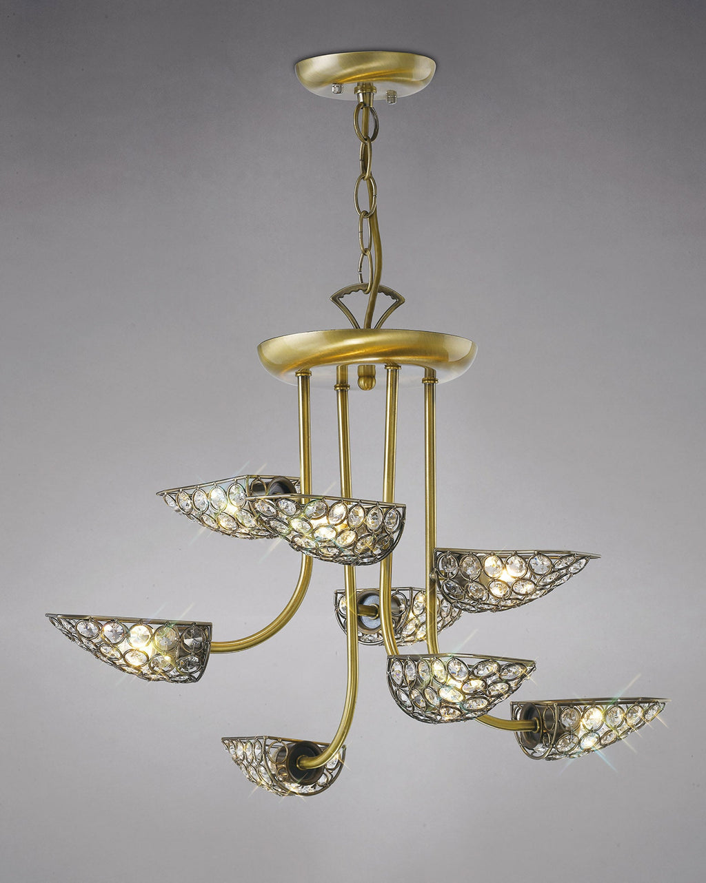 Diyas - Ashton Antique Brass and Crystal Pendant with g9 Lamp holders (Diyas IL20702) - Luminosity Designs Ltd