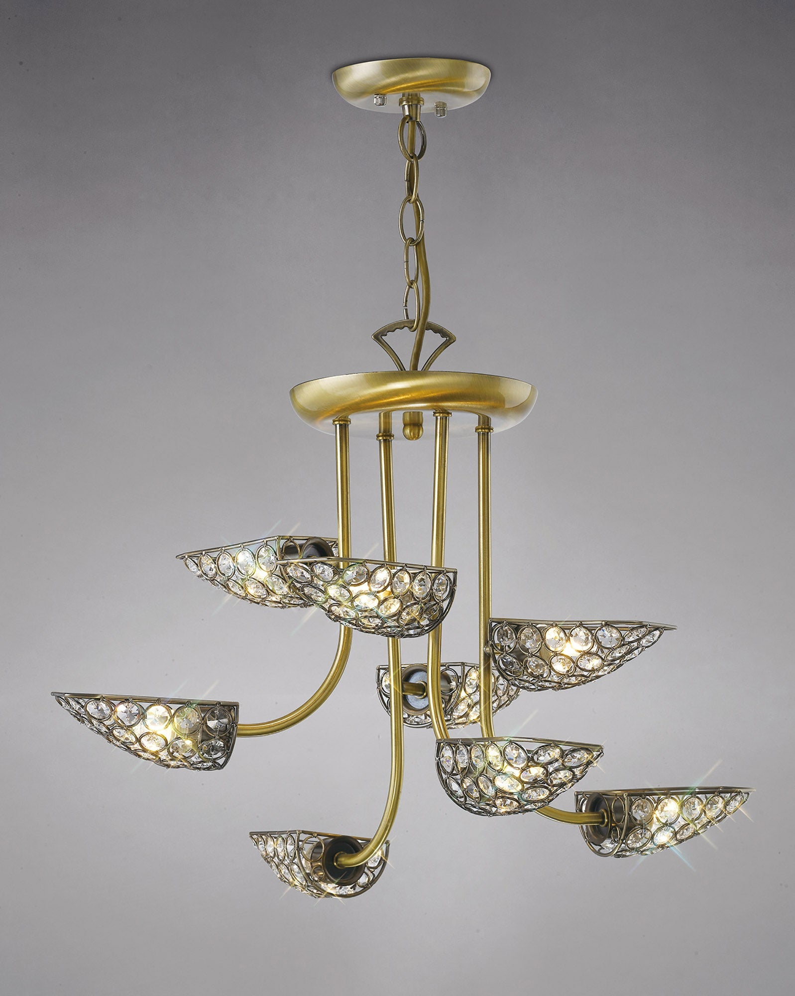 Diyas - Ashton Antique Brass and Crystal Pendant with g9 Lamp holders (Diyas IL20702) - Luminosity Designs Ltd