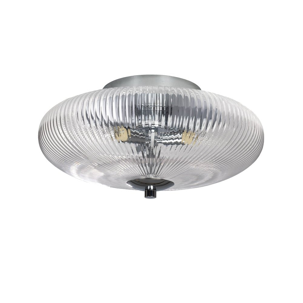 Oaks Lighting - Ashwell Vintage Style Holophane Flush Light with Ribbed Glass, 3 x G9 - Luminosity Designs Ltd