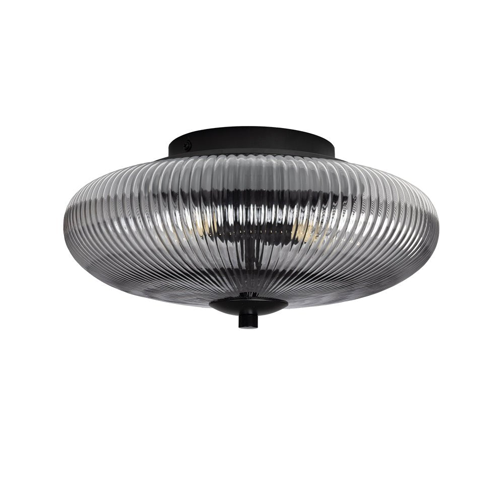 Oaks Lighting - Ashwell Vintage Style Holophane Flush Light with Ribbed Glass, 3 x G9 - Luminosity Designs Ltd