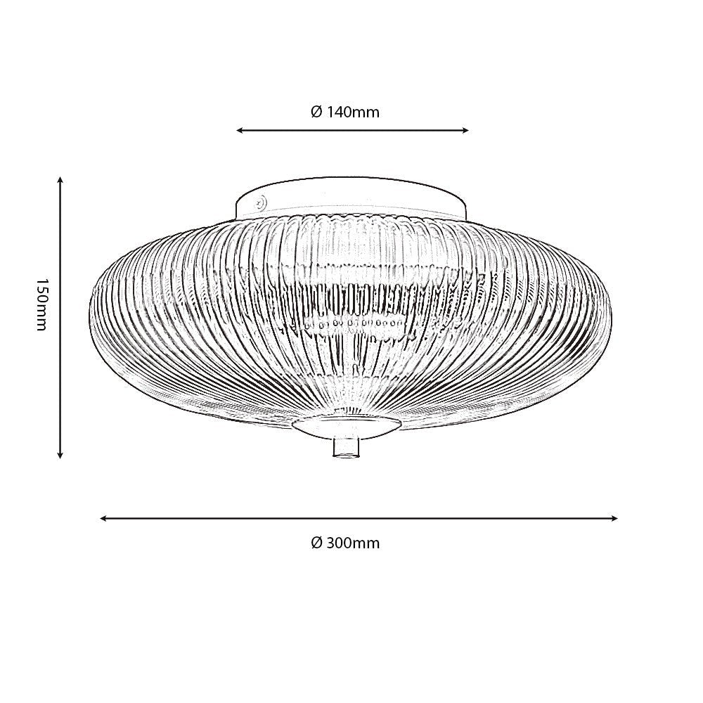 Oaks Lighting - Ashwell Vintage Style Holophane Flush Light with Ribbed Glass, 3 x G9 - Luminosity Designs Ltd