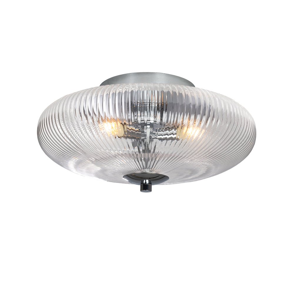 Oaks Lighting - Ashwell Vintage Style Holophane Flush Light with Ribbed Glass, 3 x G9 - Luminosity Designs Ltd