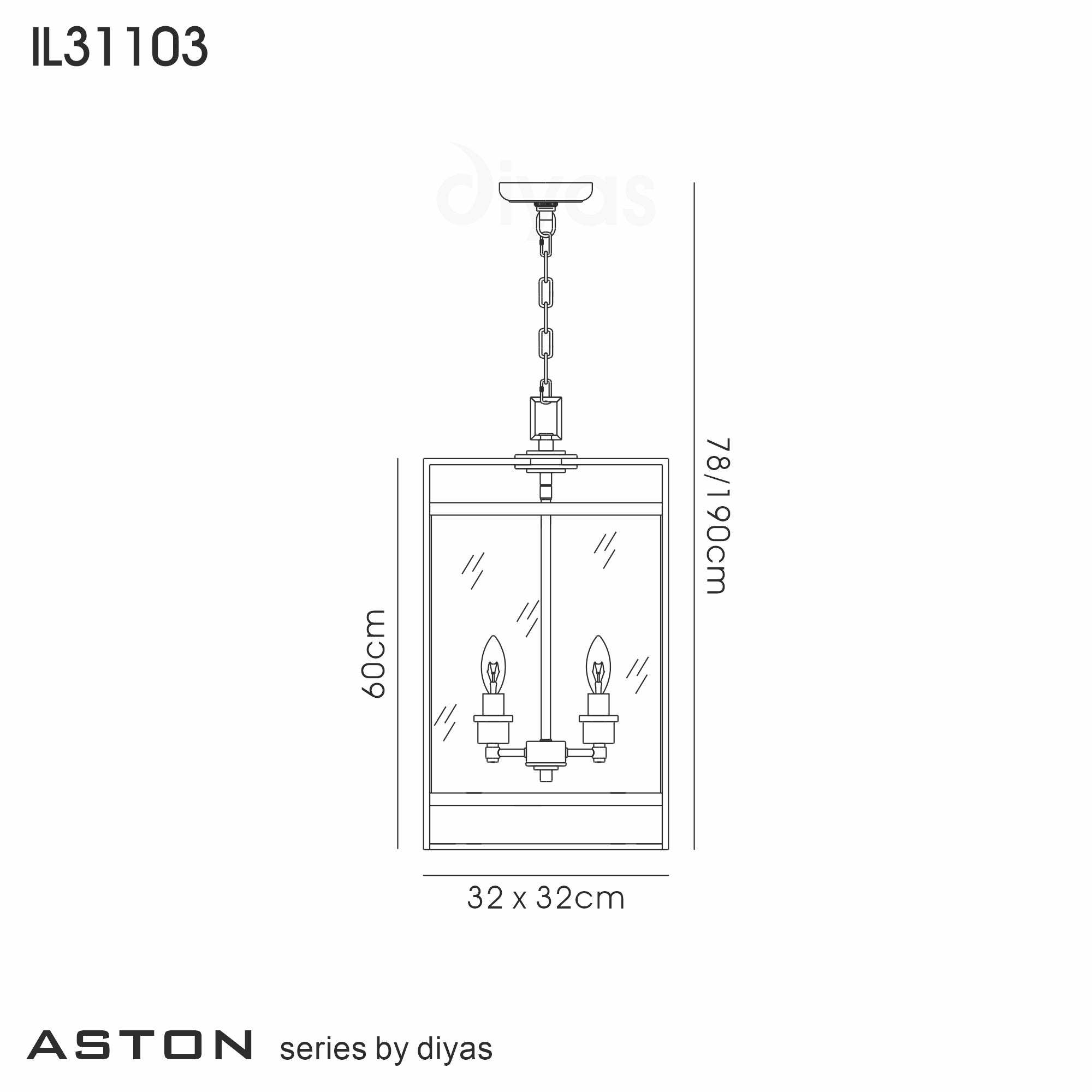 Diyas - Aston Medium Square Lantern Pendant - Luminosity Designs Ltd