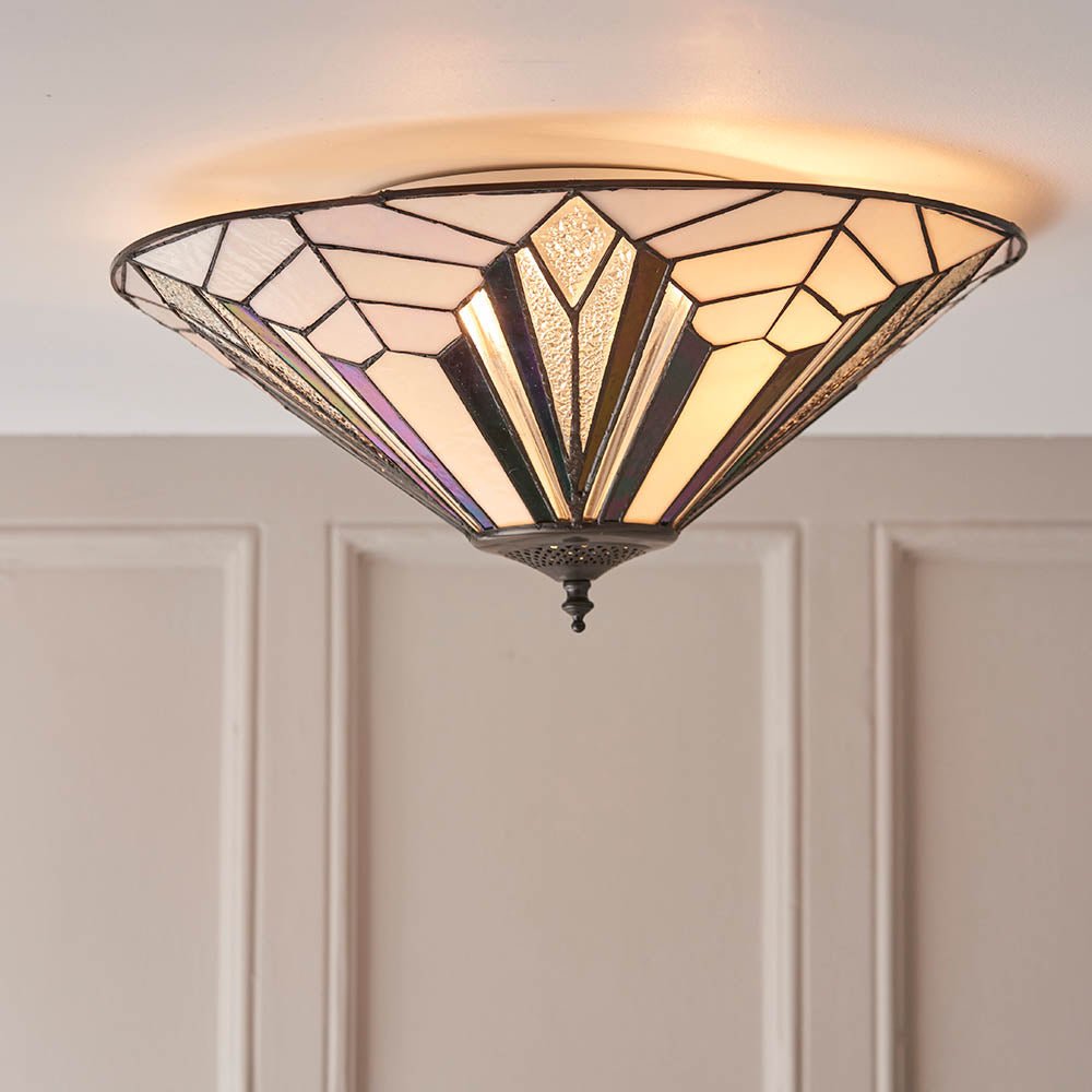 Endon - Astoria Tiffany Large 2 Light Flush 2x E27 Uplighter Ceiling Light (Endon 63935) - Luminosity Designs Ltd