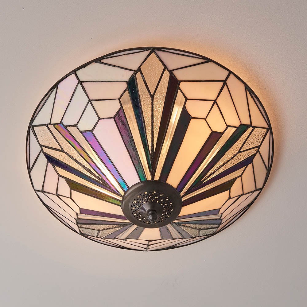 Endon - Astoria Tiffany Large 2 Light Flush 2x E27 Uplighter Ceiling Light (Endon 63935) - Luminosity Designs Ltd