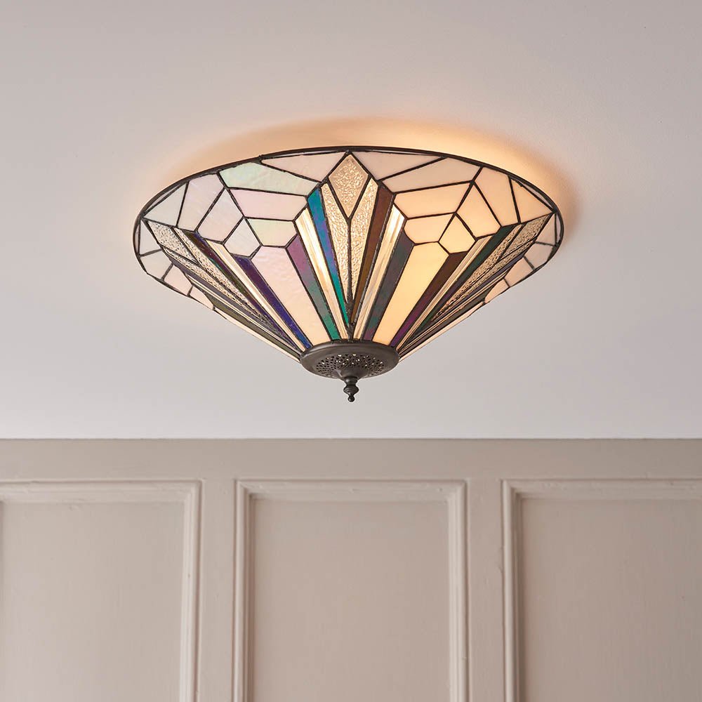 Endon - Astoria Tiffany Large 2 Light Flush 2x E27 Uplighter Ceiling Light (Endon 63935) - Luminosity Designs Ltd