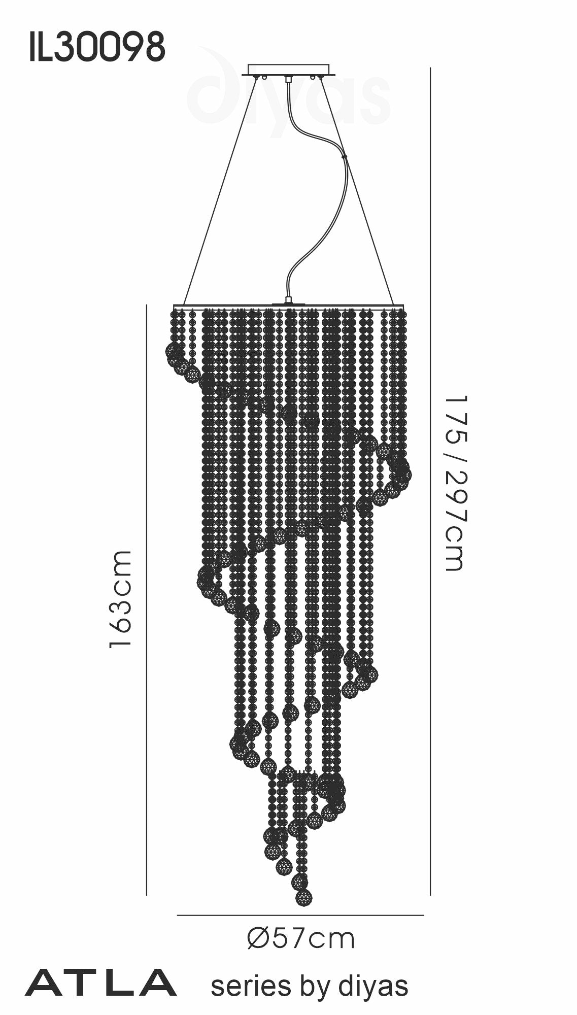 Diyas - Atla Crystal Spiral Chandelier - Luminosity Designs Ltd