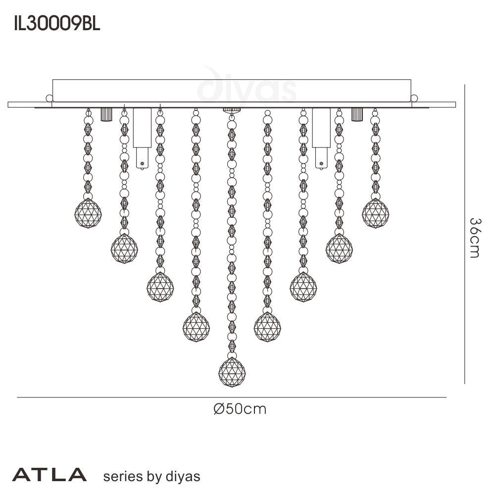 Diyas - Atla Large Semi Flush Crystal Ceiling Light - Luminosity Designs Ltd