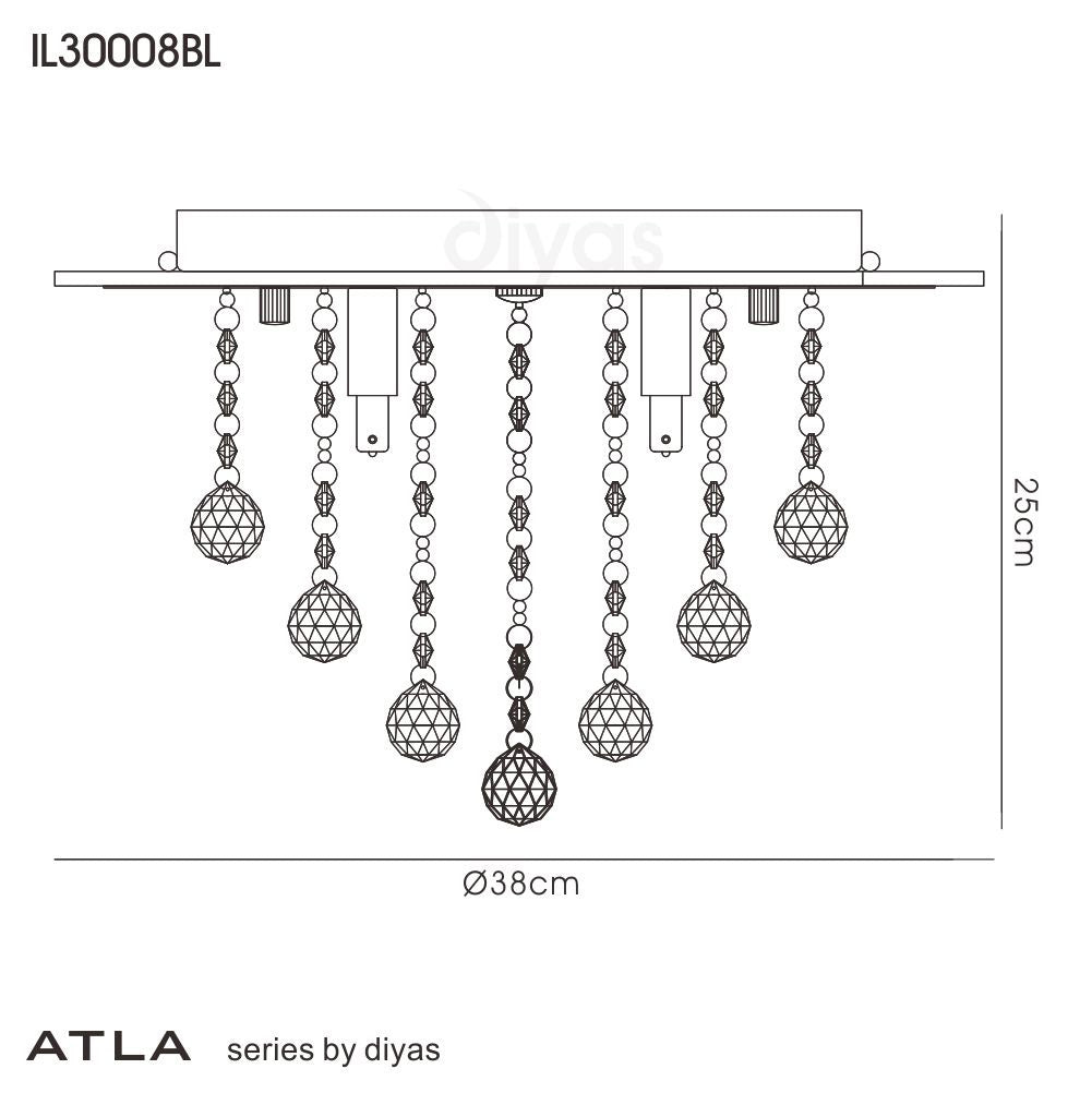 Diyas - Atla Semi Flush Crystal Ceiling Light - Luminosity Designs Ltd
