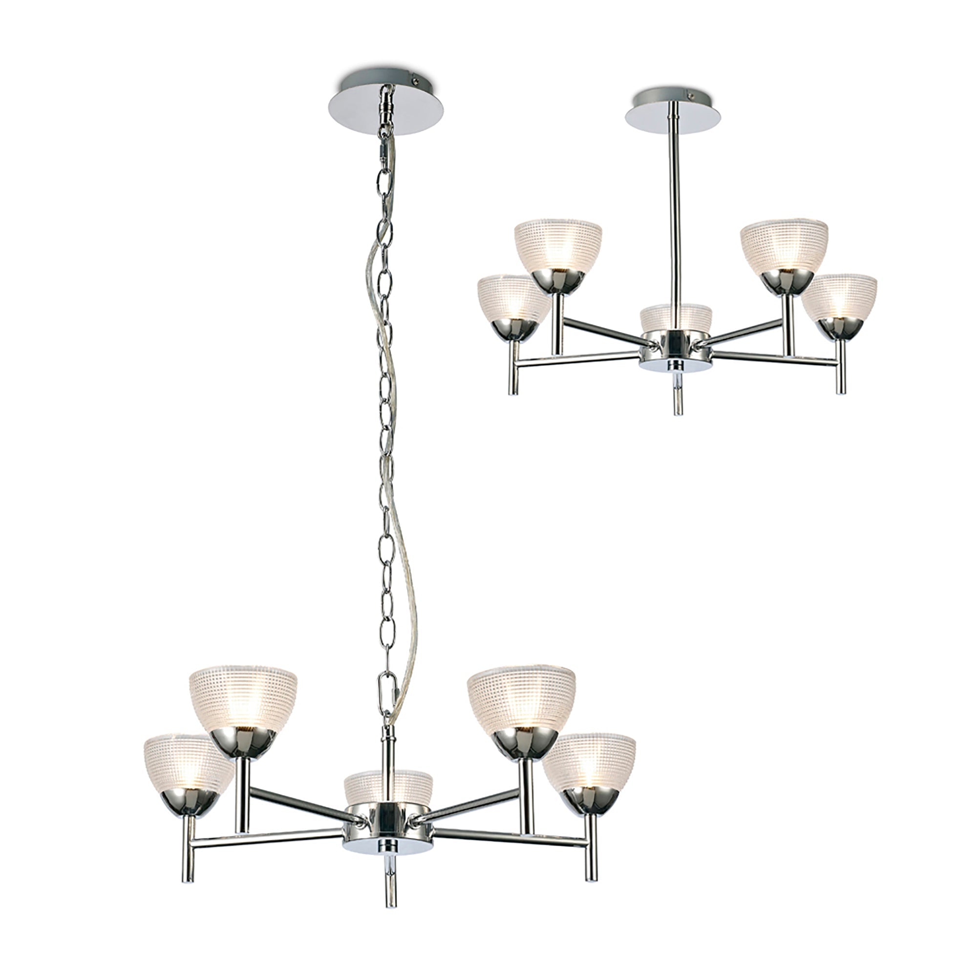 inspired - Avalon Ceiling 5 Light With Gridded Glass Shades G9 (Deco D0414) - Luminosity Designs Ltd