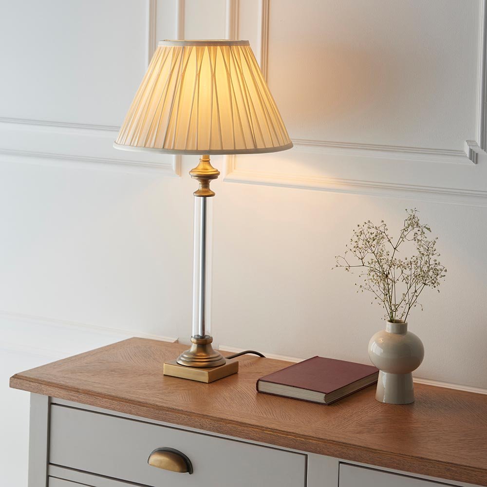 Endon - Avebury Antique Table Lamp with Acrylic Column Stem and Metal Detailing, 1x E27. - Luminosity Designs Ltd